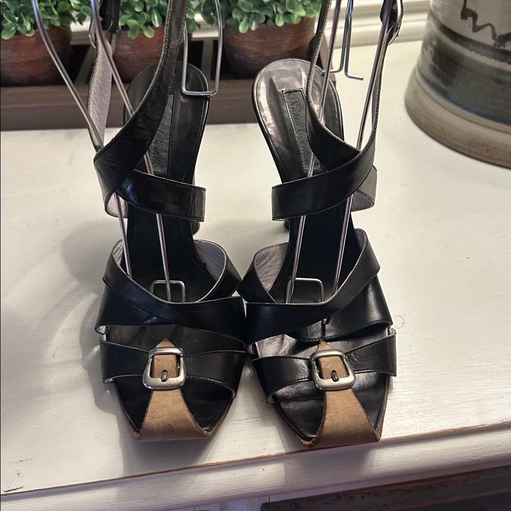 Michele Bertelli Black leather Ankle Wrap Heels Italy size 39